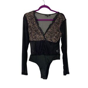 Lulus Black Lace Mesh Bodysuit Size Large